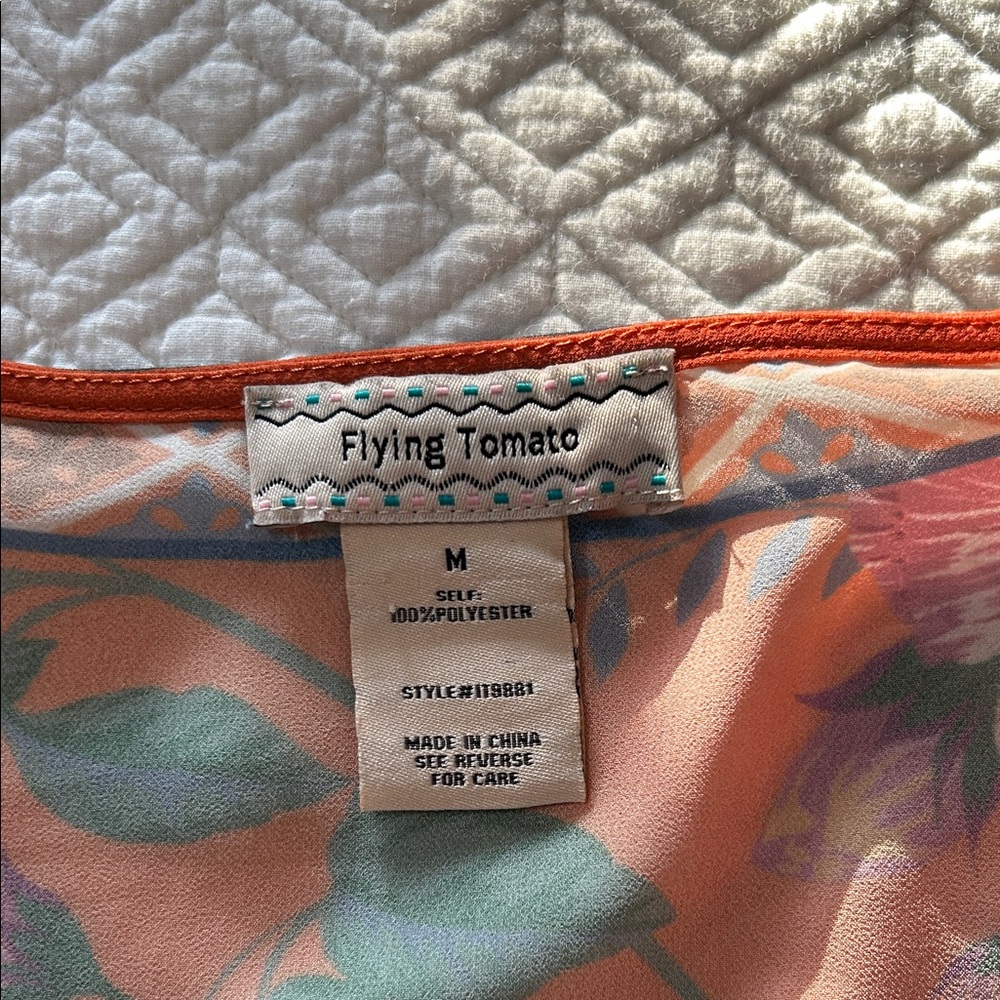 Flying Tomato Orange Floral V-Neck Blouse - Picture 2 of 8